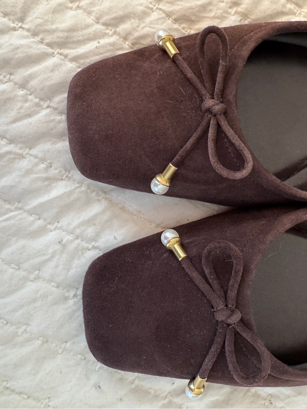 Vince Camuto Dark Brown Suede Ballet Flats with Bow & Bead Accents - Picture 2 of 3